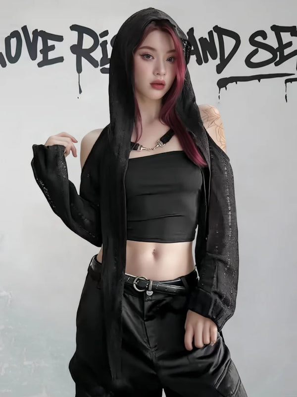 Dark Longsleeved Hooded Cape Dark Tiger