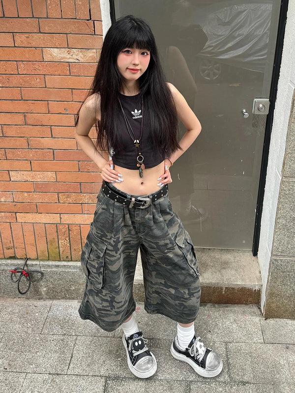 Baggy Camouflage Cargo Shorts Dark Tiger