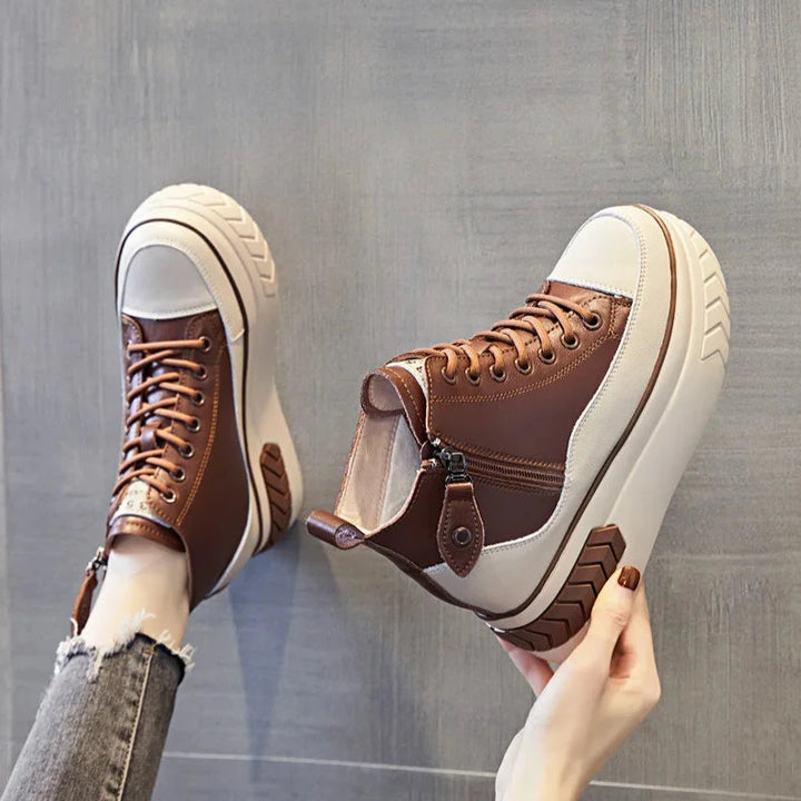 Warm Genuine Leather Platform Sneakers Dark Tiger