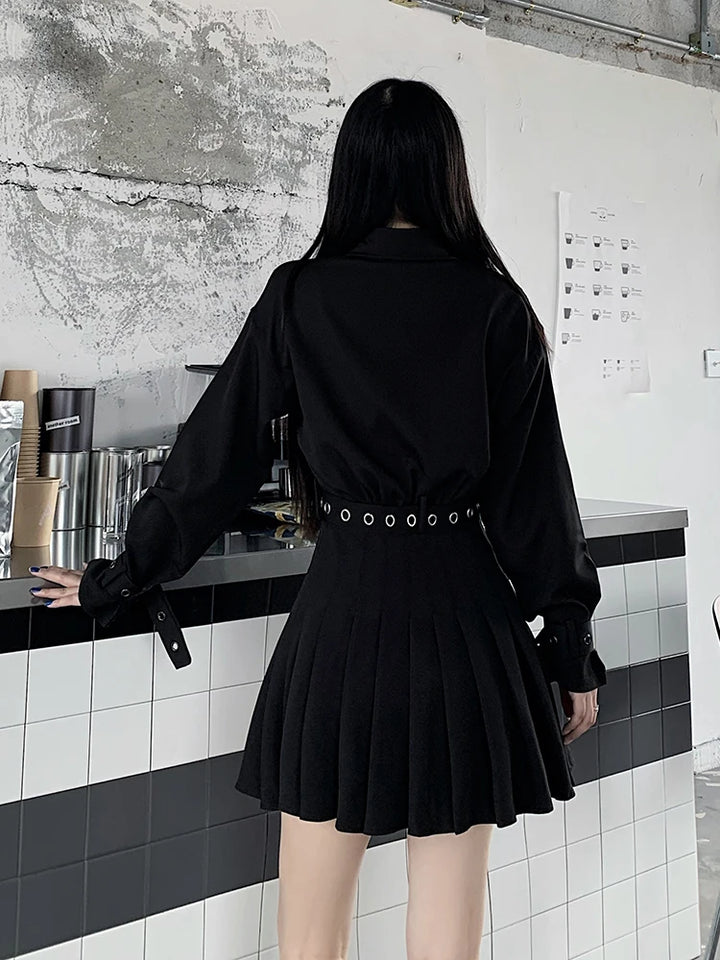 Gothic Pleated Shirt Dress Dark Tiger