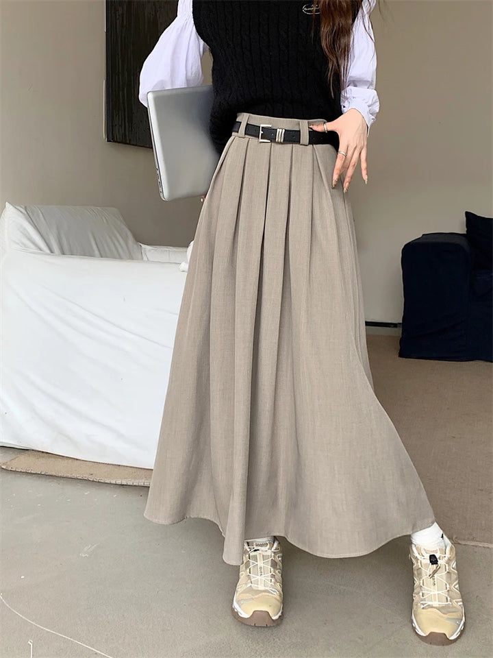 Korean Long Pleated Skirt Dark Tiger