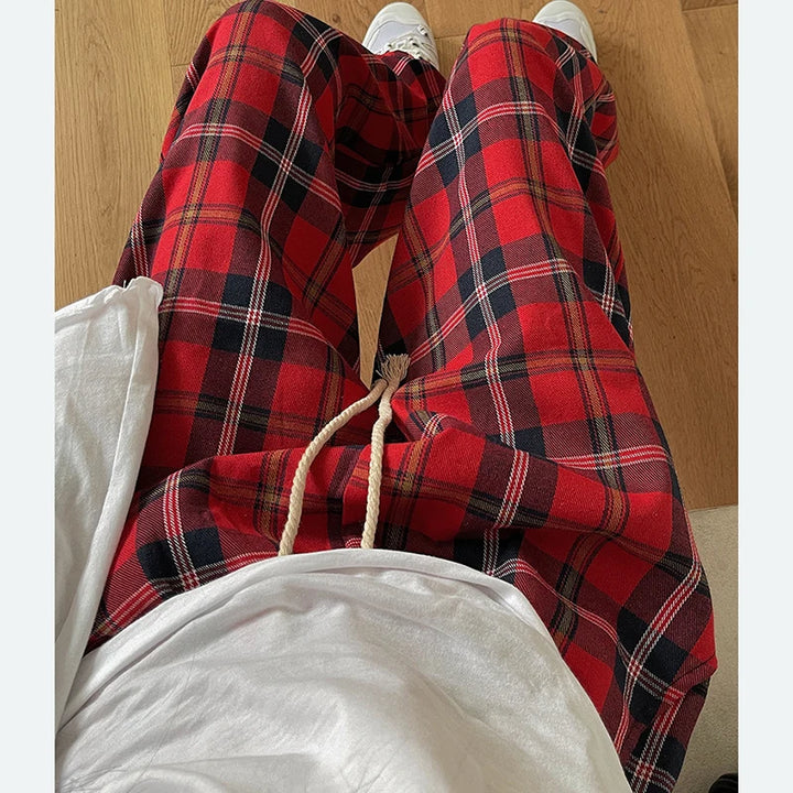 Korean Plaid Baggy Trousers Dark Tiger