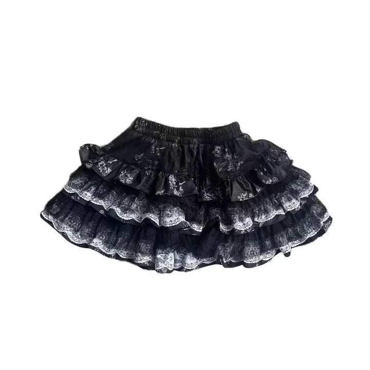 Japanese Harajuku Layered Lace Skirt Dark Tiger