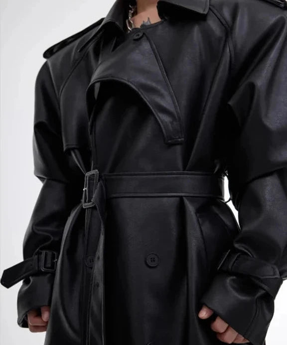 Oversized Eco Leather Trench Coat Dark Tiger