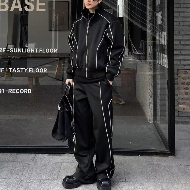 Korean Sports Outfit Set - Track Jacket & Loose Pants Dark Tiger