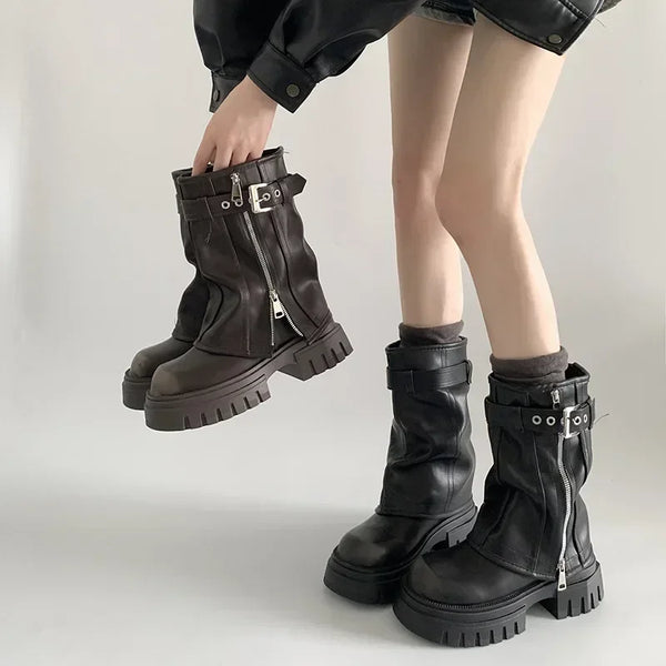Dark Elegant Biker Boots Dark Tiger