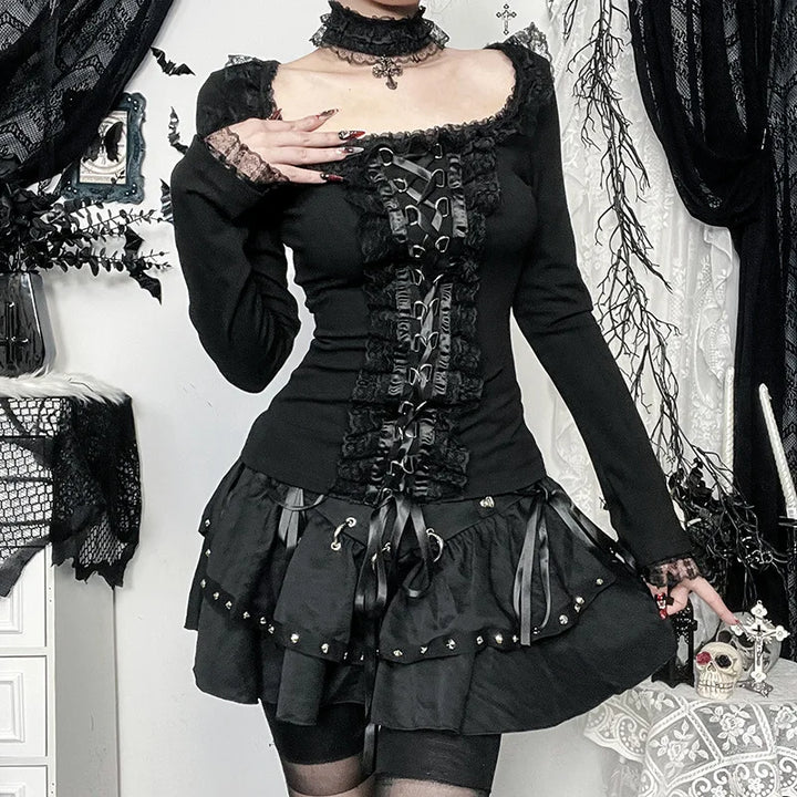 Gothic Slim Lace Blouse Dark Tiger