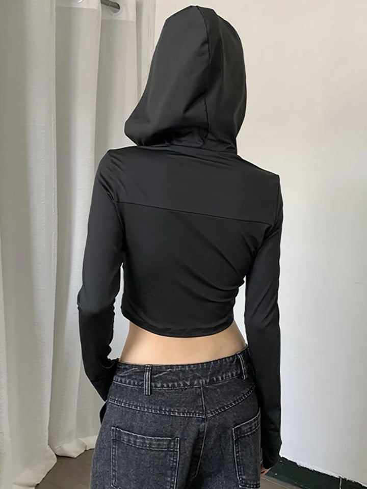 Dark Techwear Hooded Crop Top Dark Tiger