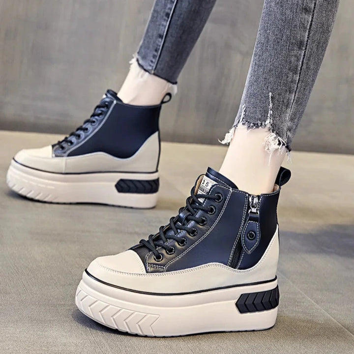 Warm Genuine Leather Platform Sneakers Dark Tiger