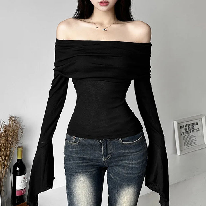 Dark Korean Off-Shoulder Longsleeve Shirt Dark Tiger