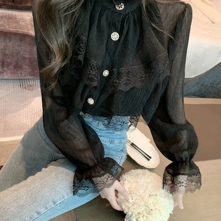 Korean Lace Chiffon Blouse Dark Tiger