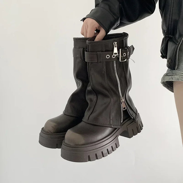 Dark Elegant Biker Boots Dark Tiger