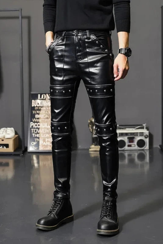 Dark Skinny Biker Leather Pants Dark Tiger