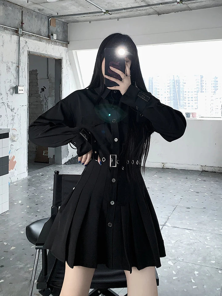 Gothic Pleated Shirt Dress Dark Tiger