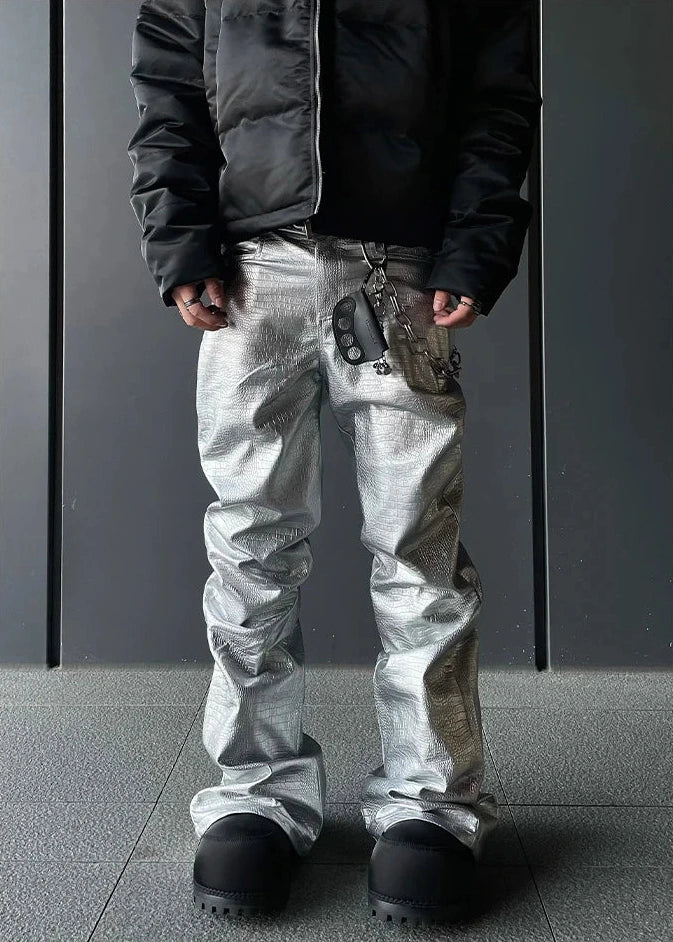 Black Crocodile Print Pants Dark Tiger