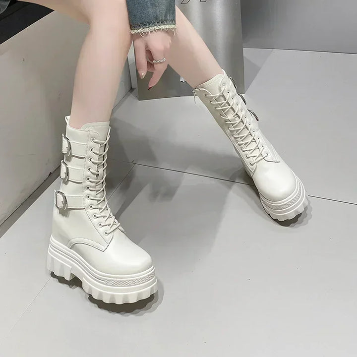 Dark Chunky Motorcycle Boots Dark Tiger
