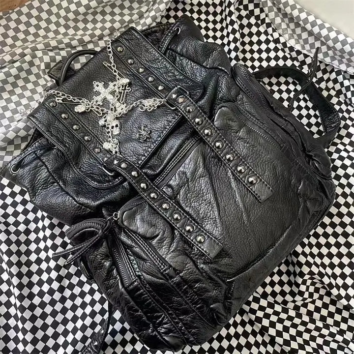 Gothic Leather Student Backpack Dark Tiger