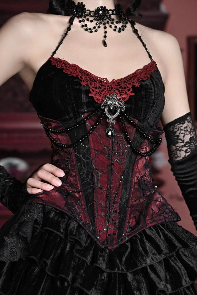 Velvet Gothic Outfit Set - Top, Skirt & Corset Dark Tiger