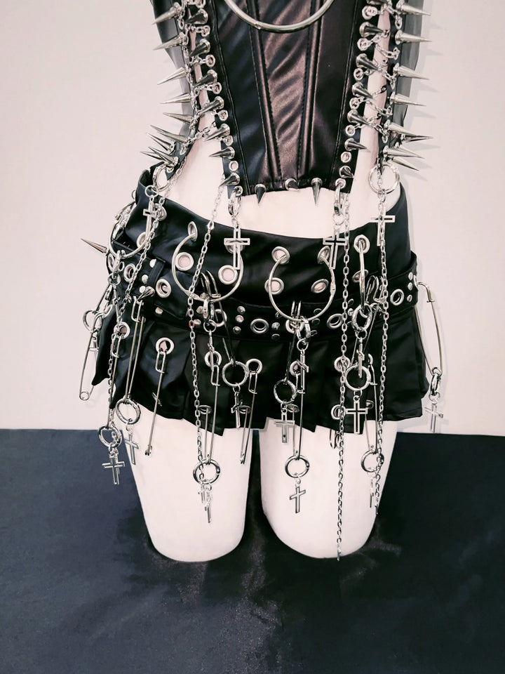 Punk Spiked Outfit Set - Crop Top & Skirt Dark Tiger
