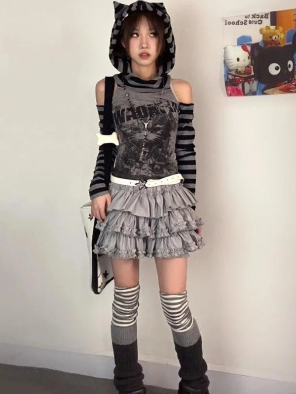 Y2K Punk Hooded Top Dark Tiger