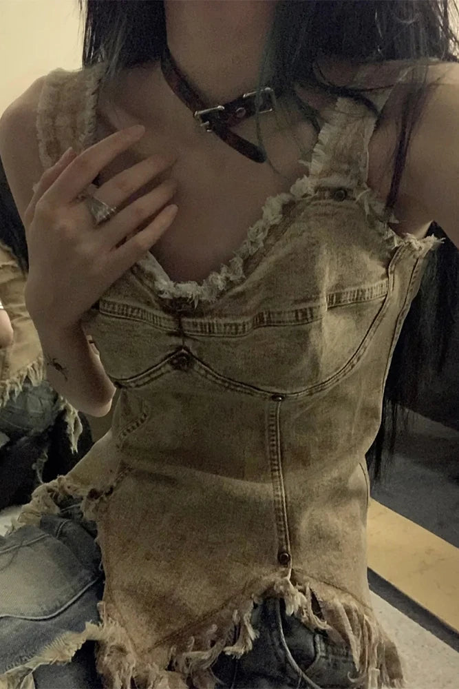 Vintage Washed Denim Top Dark Tiger