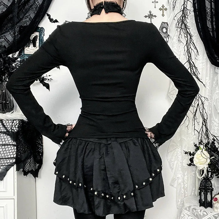 Gothic Slim Lace Blouse Dark Tiger