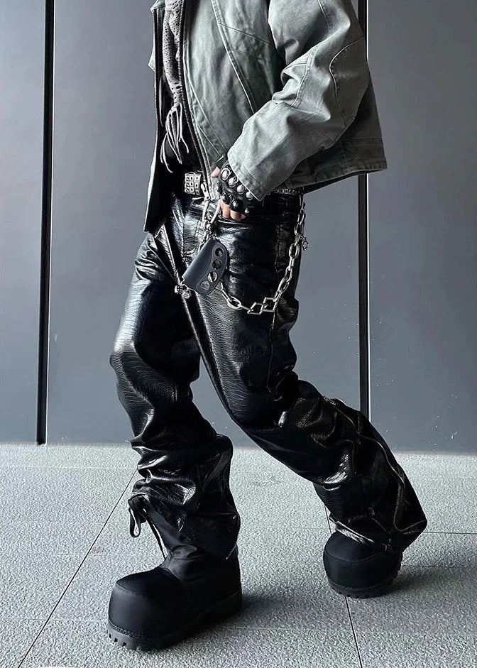 Black Crocodile Print Pants Dark Tiger