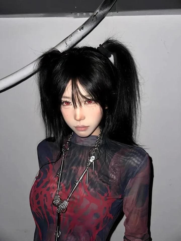 Dark 2000s Mesh Longsleeve Top Dark Tiger