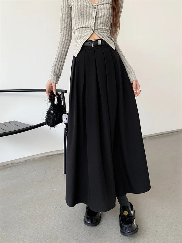 Korean Long Pleated Skirt Dark Tiger