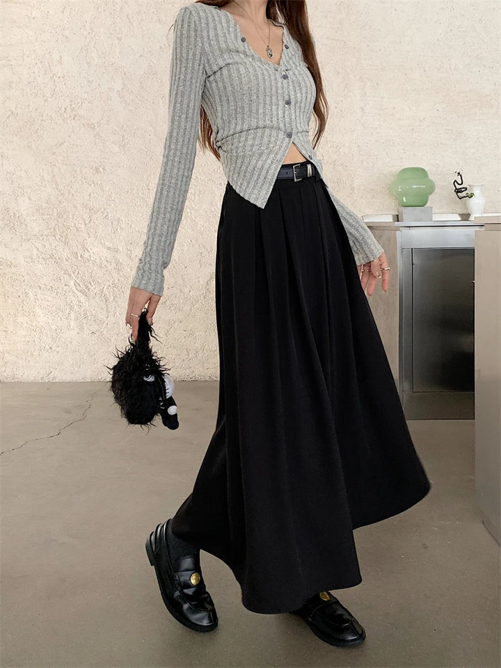 Korean Long Pleated Skirt Dark Tiger