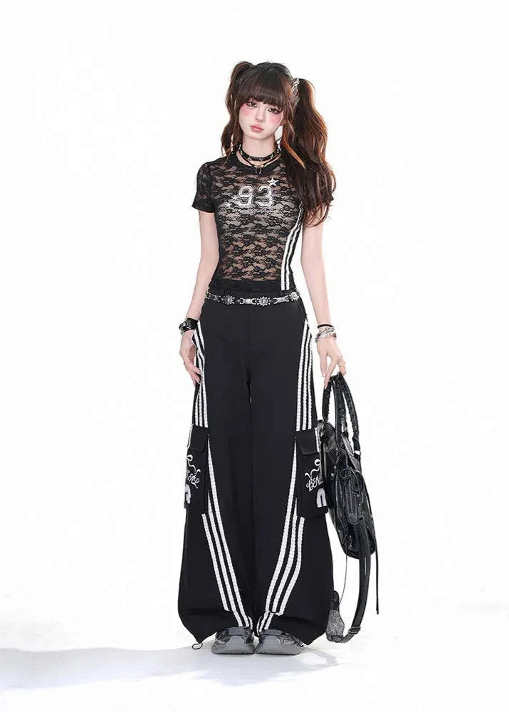 Y2K Transparent Lace T-Shirt Dark Tiger