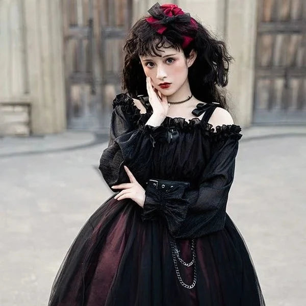 Japanese Gothic Long Sleeve Dress Dark Tiger