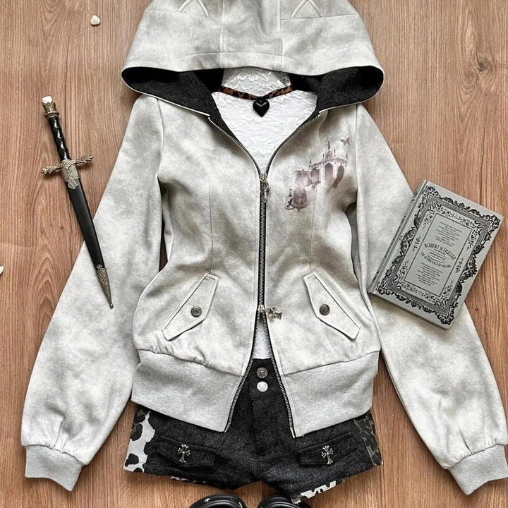 Y2K Gothic Fairy Zip Hoodie Dark Tiger