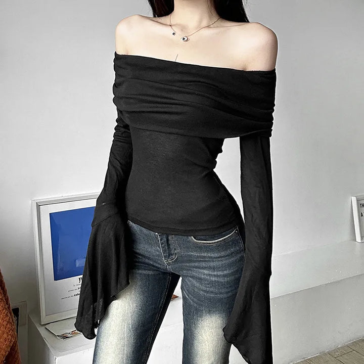Dark Korean Off-Shoulder Longsleeve Shirt Dark Tiger
