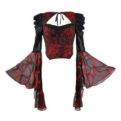 Gothic Red Lace Outfit Set - Blouse & Skirt Dark Tiger