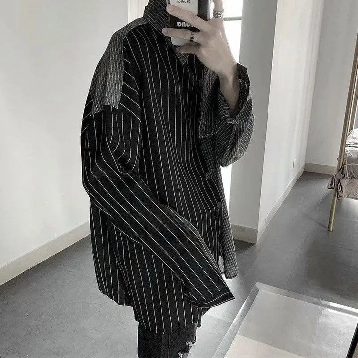 Korean Oversized Striped Shirt Dark Tiger