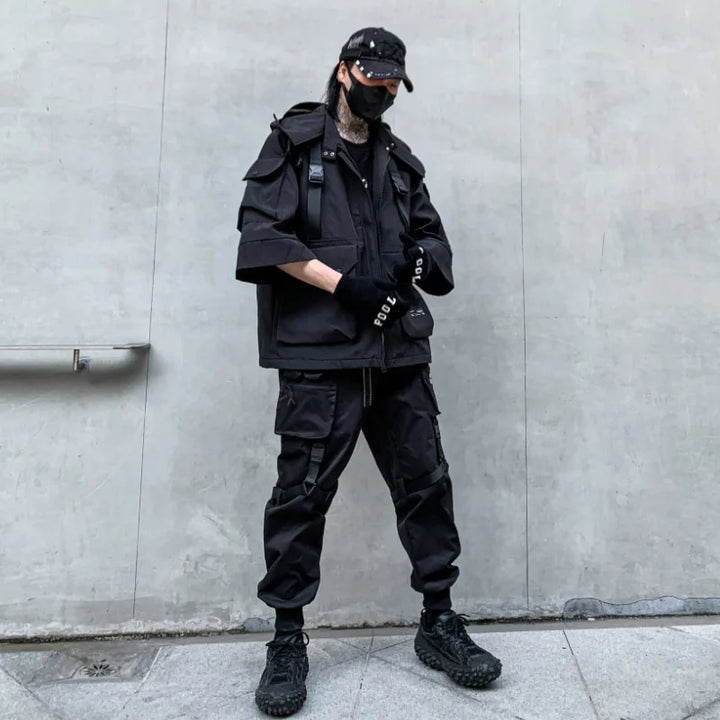 Cyberpunk Black Cargo Jacket Dark Tiger