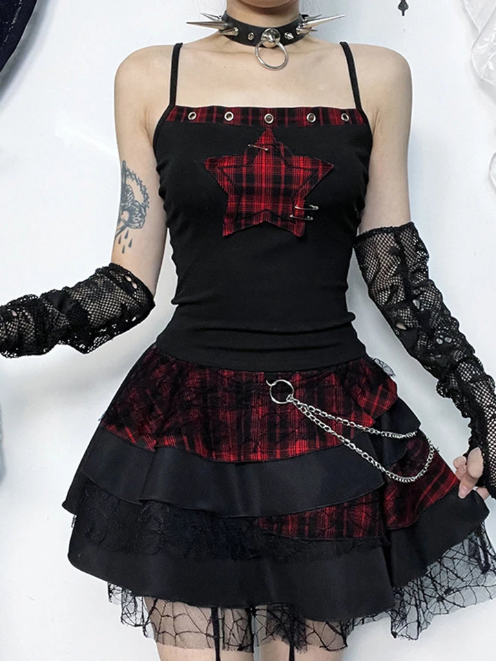 Y2K Gothic Plaid Top Dark Tiger