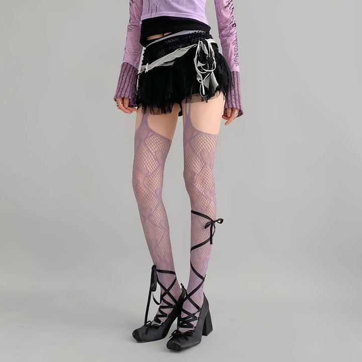 Y2K Love Heart Fishnet Stockings Sweet Girl Pantyhose Nude Women Sexy Suspender Tights JK Lolita Cosplay Party Lace Stockings Dark Tiger