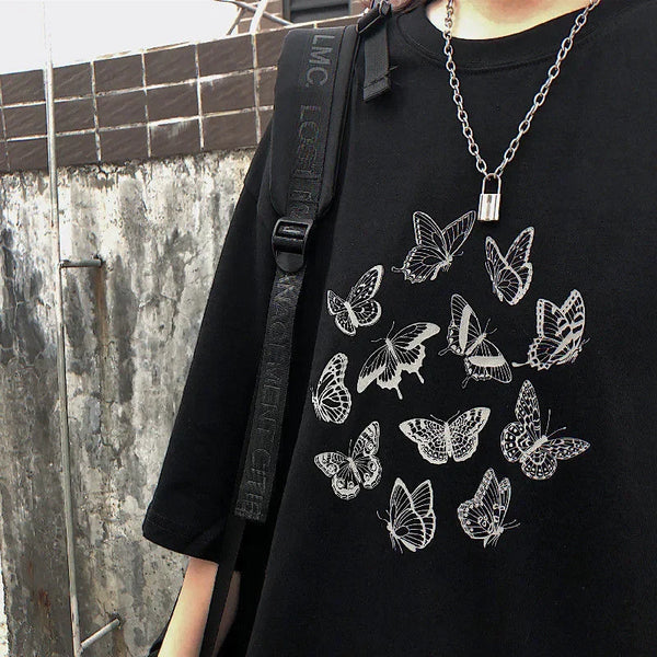 Y2K Butterfly Print Oversized T-Shirt Dark Tiger