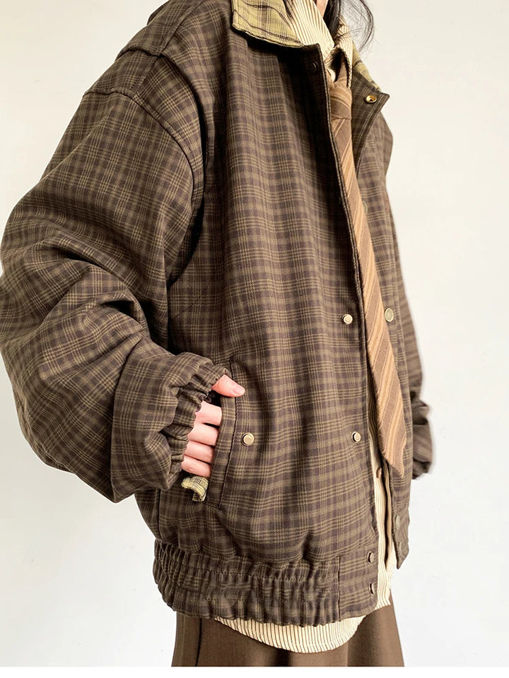 Japanese Oversized Vintage Plaid Jacket Dark Tiger