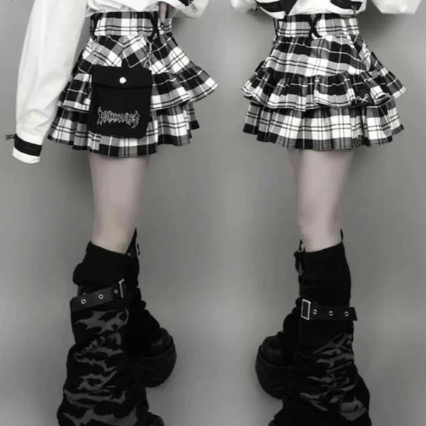 Harajuku Plaid Ruffle Mini Skirt Dark Tiger