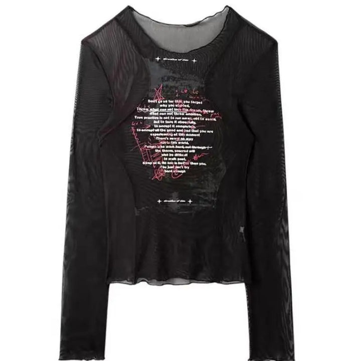 Long Sleeve Semi-Transparent Grunge T-Shirt Dark Tiger