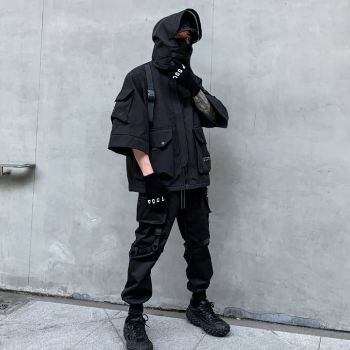 Cyberpunk Black Cargo Jacket Dark Tiger