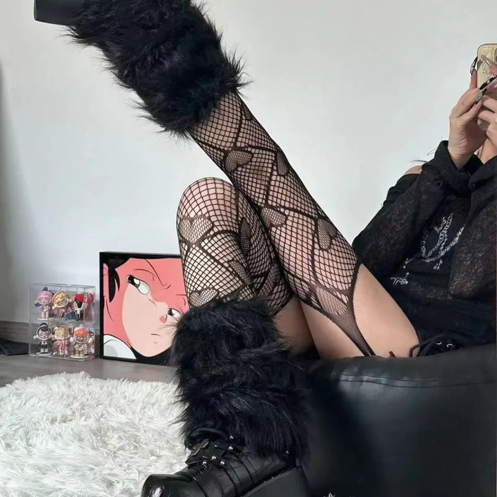 Y2K Love Heart Fishnet Stockings Sweet Girl Pantyhose Nude Women Sexy Suspender Tights JK Lolita Cosplay Party Lace Stockings Dark Tiger