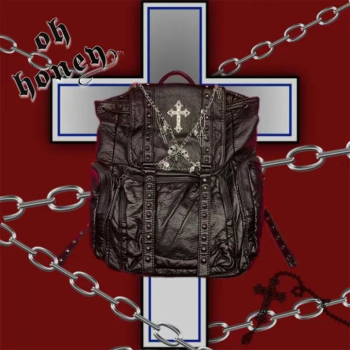 Gothic Leather Student Backpack Dark Tiger