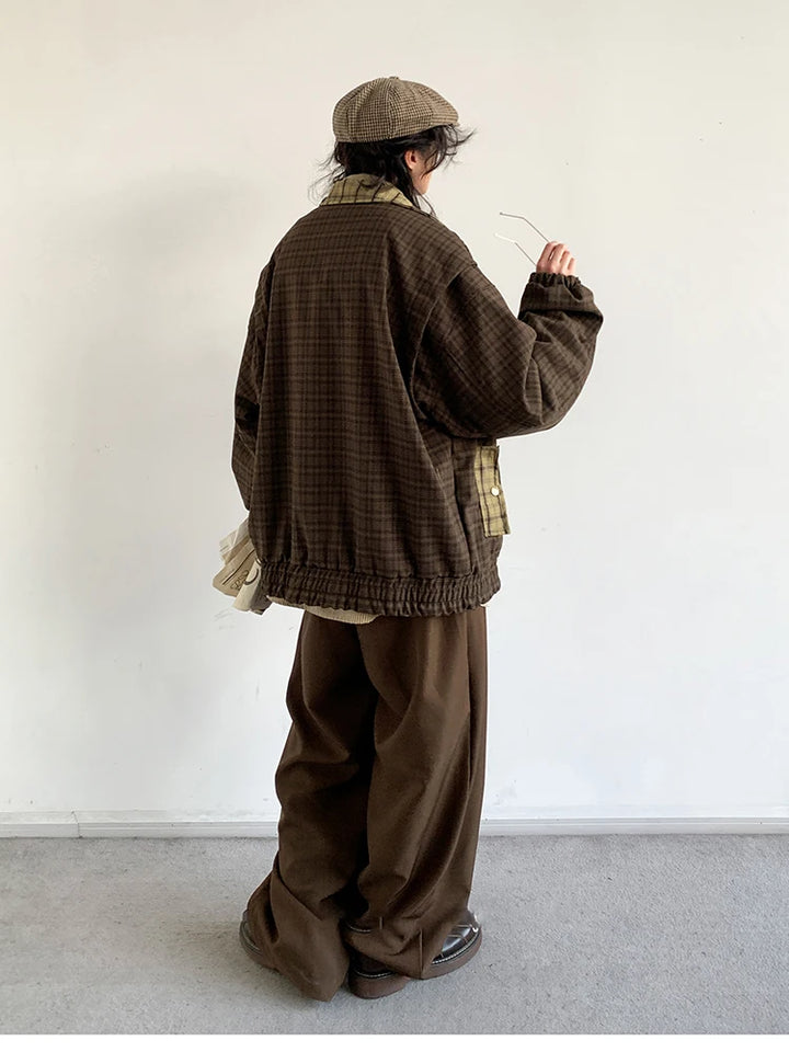 Japanese Oversized Vintage Plaid Jacket Dark Tiger