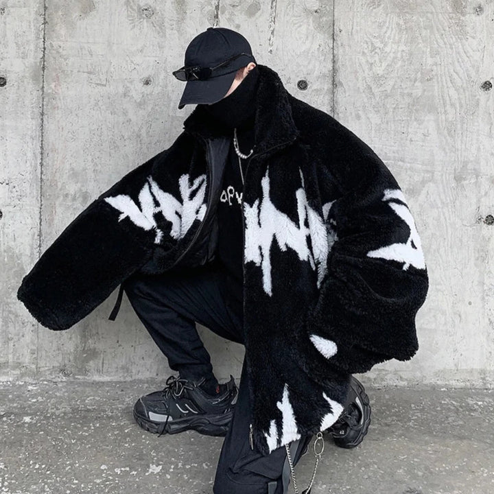 Dark Oversized Fluffy Jacket Dark Tiger