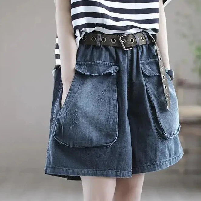 Korean Oversized Denim Shorts Dark Tiger