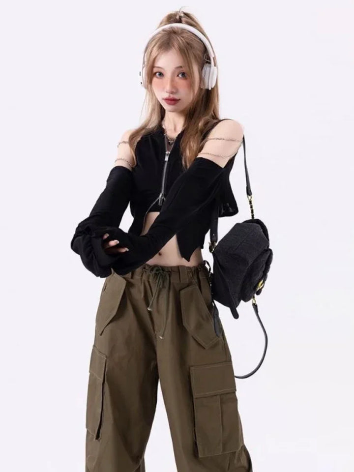 Y2K Harajuku Zip Top Dark Tiger
